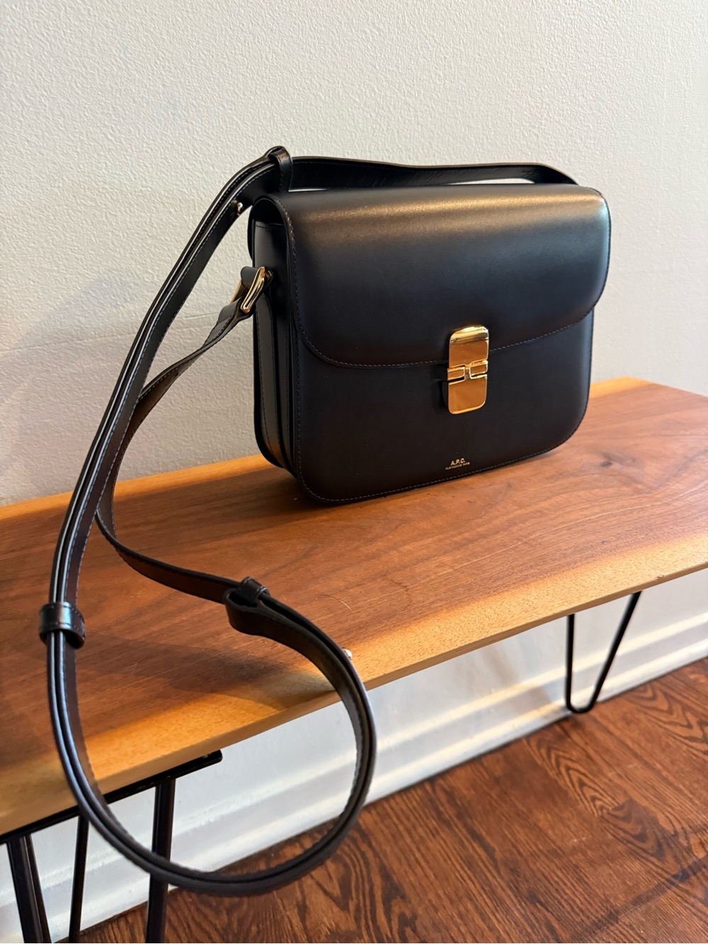 A.P.C. Black Leather Grace (large) Crossbody Box Bag with Gold Hardware-like new